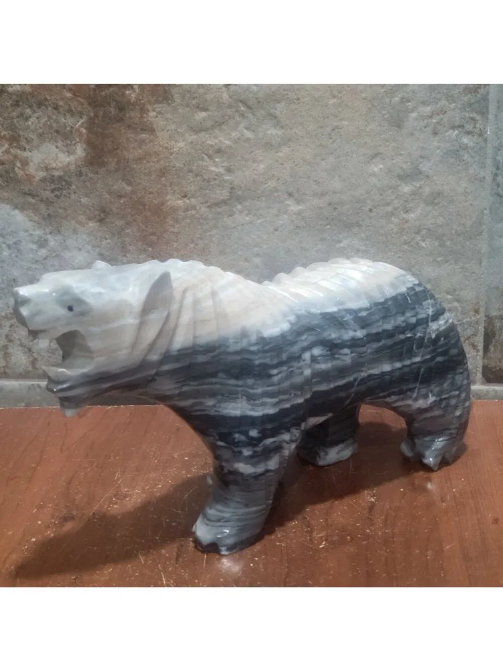 Large Hand Carved Stone Bear Sculpture Roaring Marble Onyx Heavy Figurine